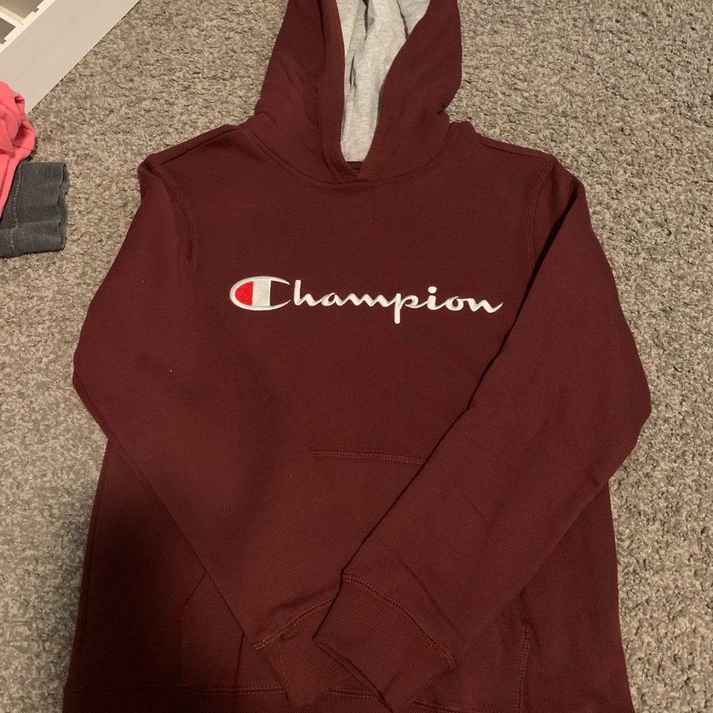 Childrens Champion plum hoodie. Medium Kids